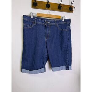 Faded Glory Denim Bermuda Shorts Women’s 14 Blue Cuffed Stretch Mid Rise Casual